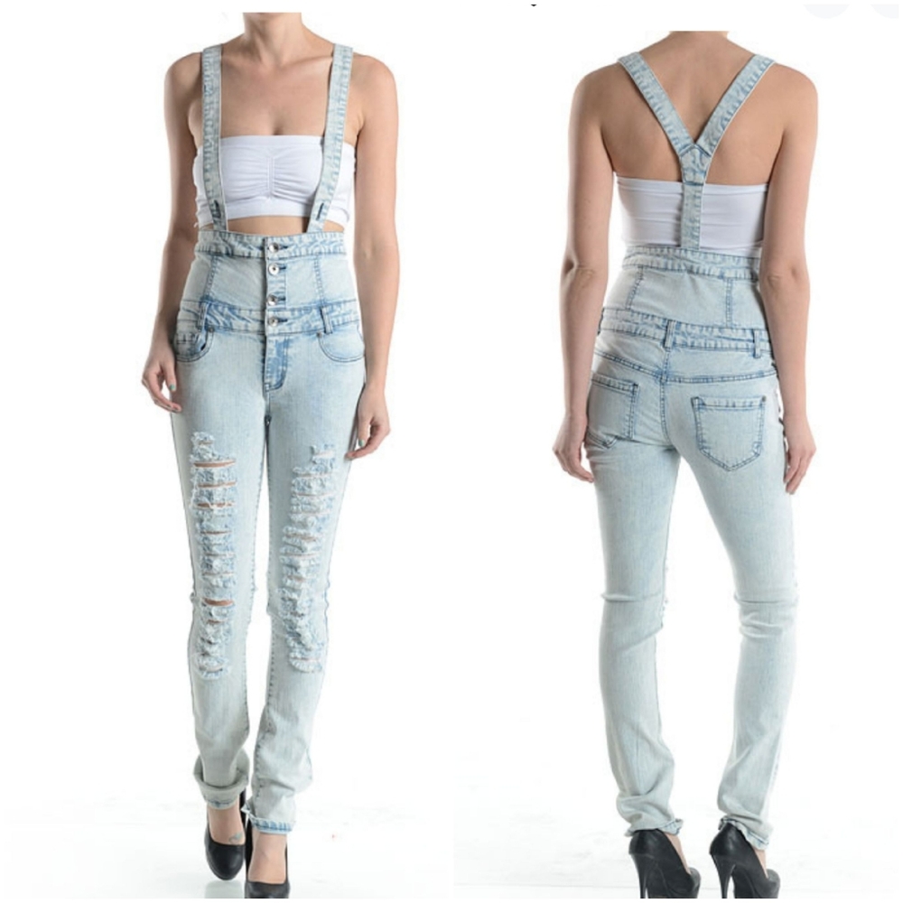 Light Acid Wash 4 Button High Waist Jeans